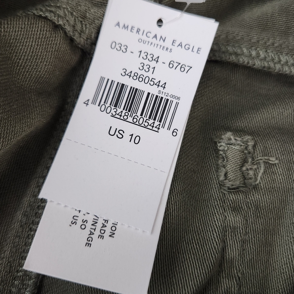 New American Eagle Highest Waist Denim Mom Distressed Shorts Green sz 10 - Picture 5 of 8